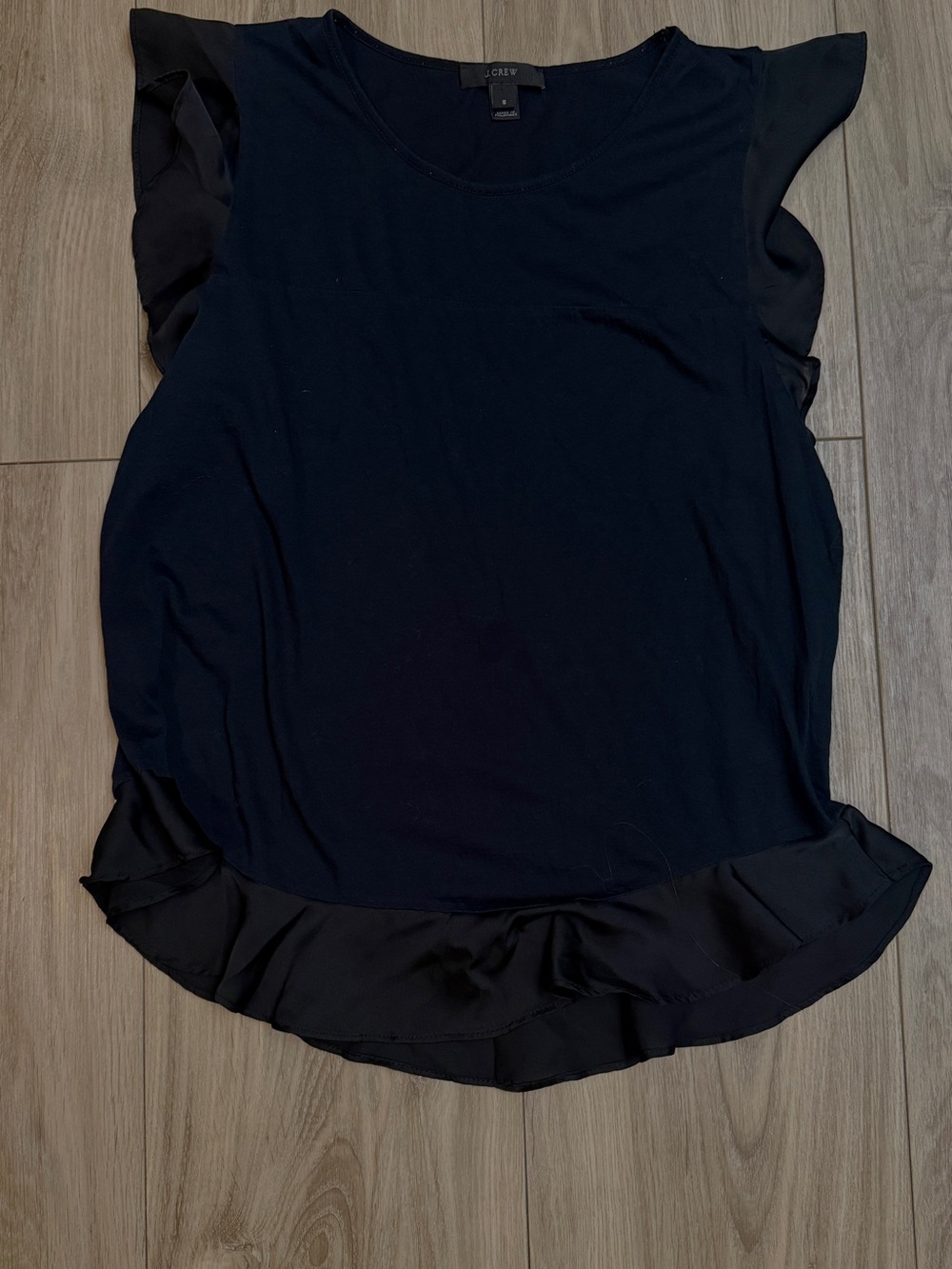 J. Crew Black Ruffle Flutter Sleeve Scoop Neck Blouse